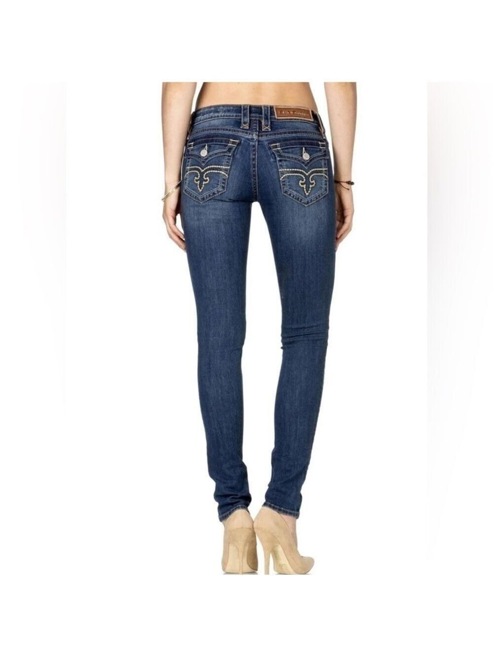 Rock Revival Women Jessica Skinny Jeans Rhinestones Logo Size 28 x 30